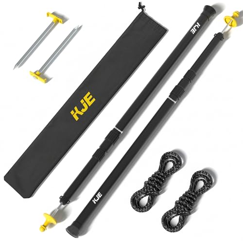KJE 2 Pack Adjustable Heavy-Duty Tarp Poles, Camping Tent Poles Set with Ground Stakes & Guylines & Yellow Protection Caps, Aluminum Telescoping Pole(2.9ft to 8.7ft) for Outdoor Tarp Use