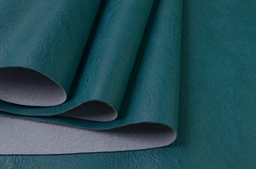 Image of Wento Thick 1 Yard Faux Leather Soft Skin Grain PU for Furniture Cover, Reupholster Sofa Chairs, Cushions, Vinyl Upholstery (1yard, Peacock Green)