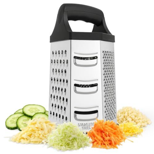 Rallador de Acero Inoxidable 6 caras cocina, Rallador de caja, Rallador de queso, Rallador multiusos, Rallador de cuatro lados, Rallador de cocina, Rallador de verduras, Acero inoxidable