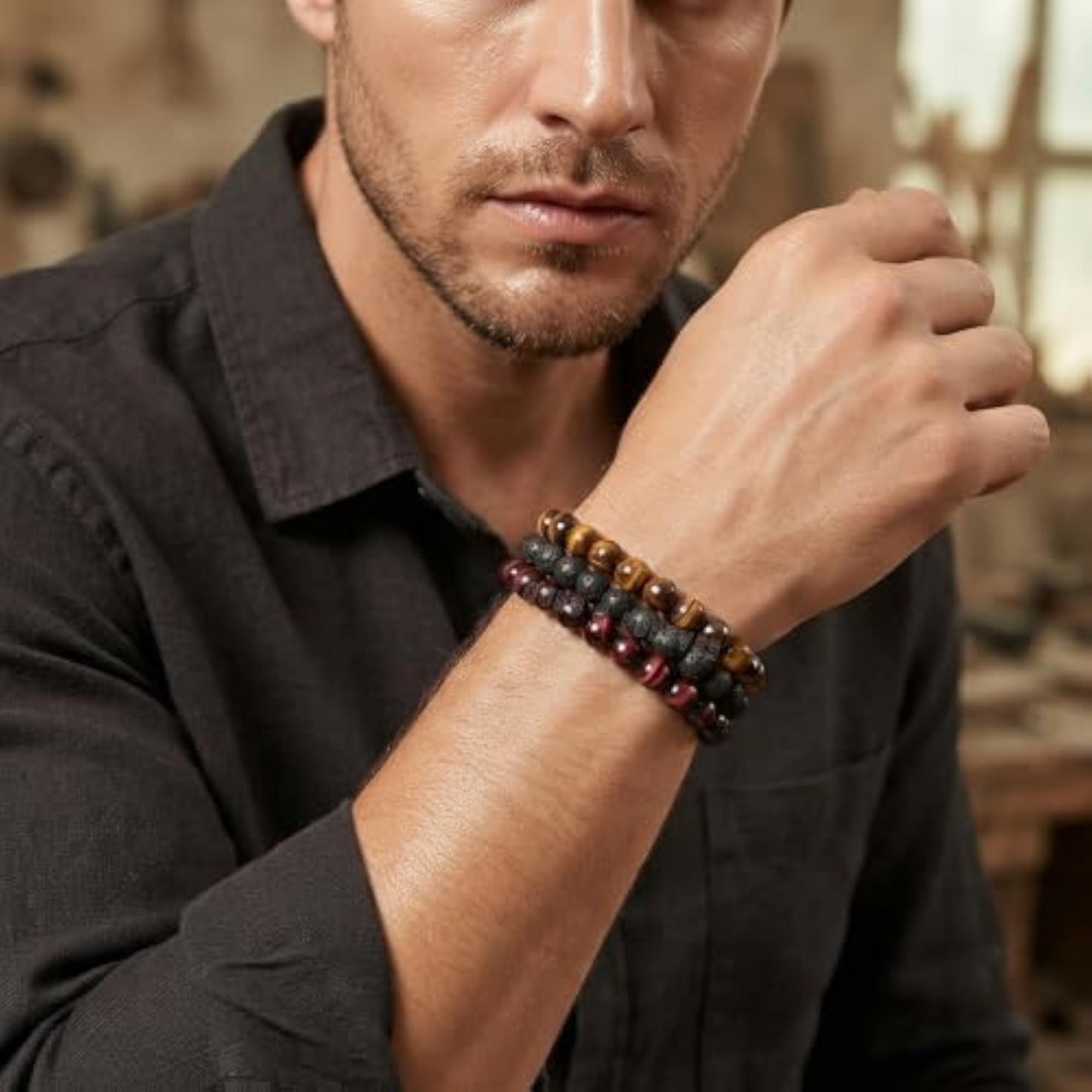 Unisex Reiki Crystal Beads Bracelets Set of 3