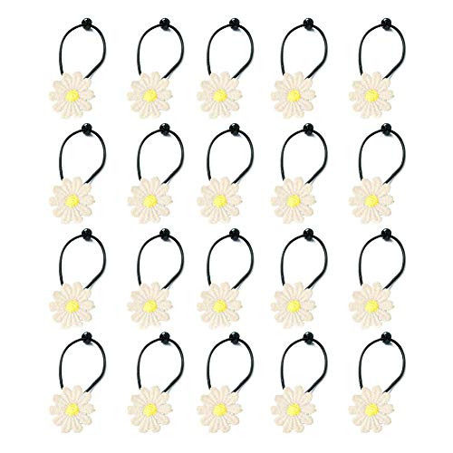 20PCS Daisy Flower Hair String, Hair Flower Ties, Metal Simple Minimalist HairTies, Classic Bobby Ties Edge Ties Clamps Wedding Bride Barrettes Hair Accessories for Women Girls Thick & Thin Hair
