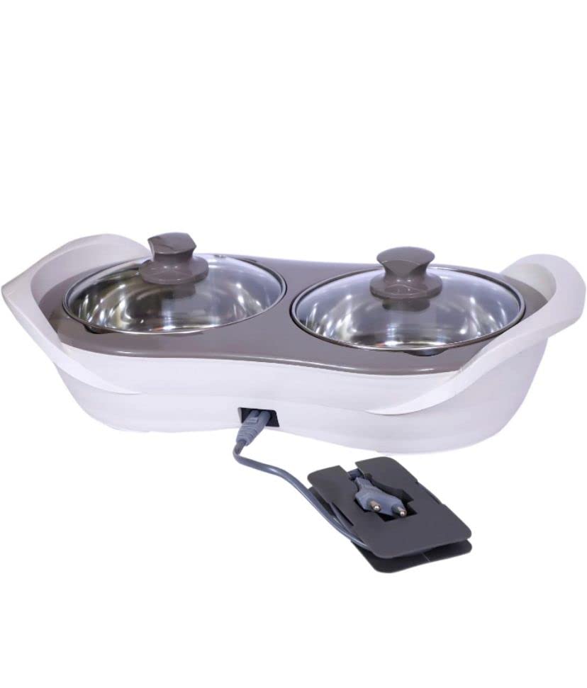 DELISOGA 2 in 1 E-Warmer The Electrical Chafing Dish | Stainless Steel 2 Dish Food Warmer and Buffet Server (1150 ml + 1150 ml) (White)