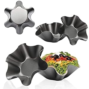 Aybloom Tortilla Pan Set – 6pcs Non-Stick Carbon Steel Taco Salad Bowl Makers Tortilla Shell Pans (Black)