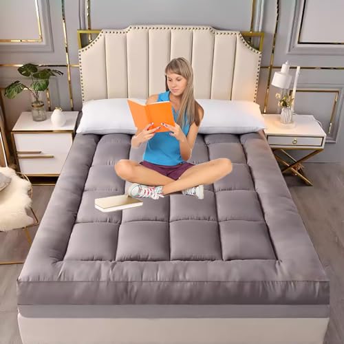 Japanese Floor Mattress Futon Mattress,High Support Foam Foldable Roll Up Shikibuton Tatami Mat 4" Thicken Sleeping Pad for House Guest Camping Travel Couch(Twin, Gray)