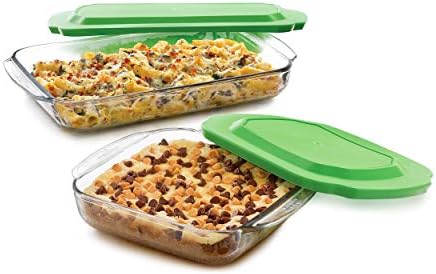Libbey Baker's Basics 2-Piece Glass Casserole Baking Dish Set with Plastic Lids