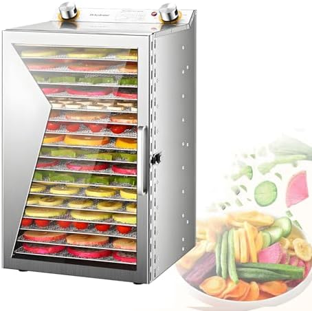 Stainless Steel Electric Food Dehydrator, 6-Layer Food Dryer Machine with Removable Trays, Tempered Glass Door, 2.5cm Layer Spacing, Ideal for Home & Commercial Use