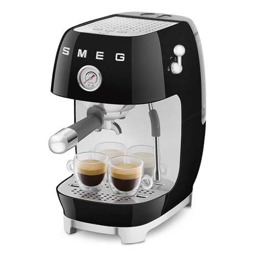 Image of Smeg ECF03 Made in Italy Retro Espresso Machine with Cold Brew, 15 Bar Pump, Thermoblock Heating, Steam Wand, Adjustable Temperature, 47 oz Water Tank- (Black)