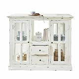 LOBERON Küchenblock Catigny, mit Sprossentüren und Schubladen, nostalgischer Look, aufwendiges Antik-Finish, Küchenschrank, Mangoholz, Gusseisen, Glas, antikweiß