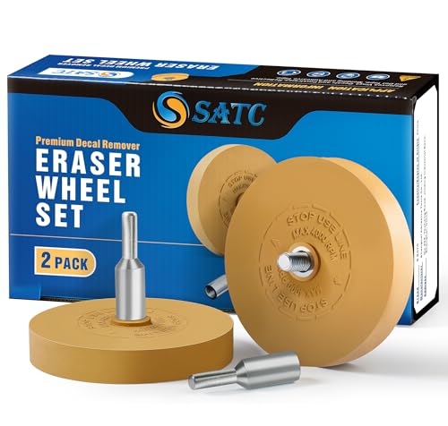 S SATC Decal Remover Eraser Wheel 2Pack Rubber Wheel Eraser with Drill Adapter Kit Car Emblem Pinstripe Graphics Stickers and Vinyl Removal Tool Adhesive Remover Wheel Air Tool for Drill