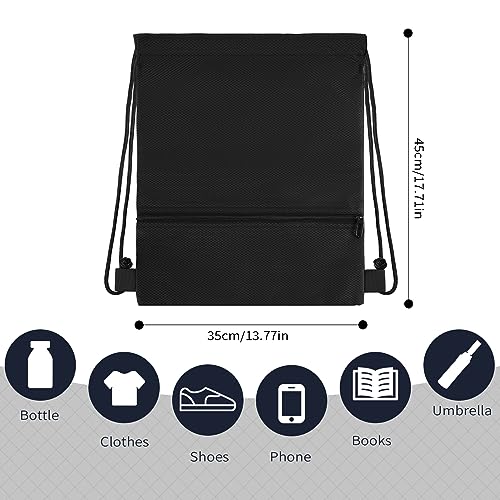 Jewan Rucksack mit Kordelzug, Turnbeutel Schwarz Sportbeutel für Herren Damen, Beutel mit Kordelzug, Verstellbar Gym Bag Gymsack mit Innentasche für Sport Reisen Schule Strand