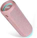 SOWO Outdoor Wireless Portable Bluetooth Speaker, IPX7 Waterproof Speaker | 25W Loud Sound, TWS Pairing, Built-in Mic, 16H Playtime with Lights for Pool, Beach, Gift - Pink