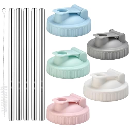 5 PACK Wide Mouth Mason Jar Lids, Leak-proof Flip-top Pour Spout Drinking Lids Fits Wide Mouth Maon Jar ONLY, Dishwasher Safe Anti-slip Design