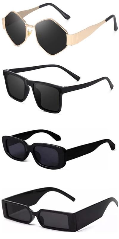 sheomy Unisex Combo Offer Pack of 4 MC stan Goggles MC stan shades Candy Black Rectangle Retro Vintage Narrow Non-Polarized Sunglasses Women & Men (Medium)-picture-16