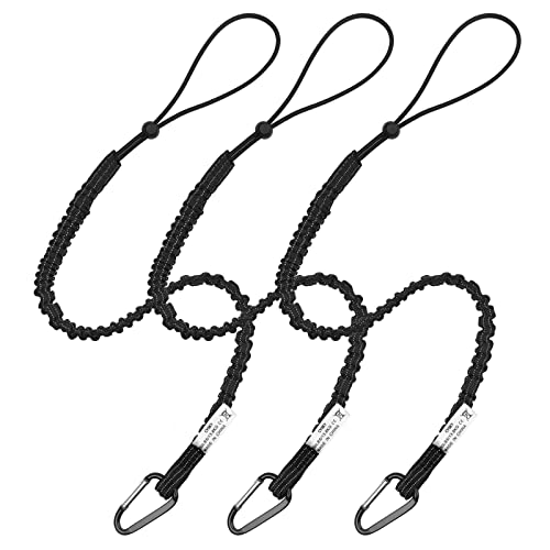 Image of Tool Lanyards, 3 Pack Safety Tool Leash, Retractable Bungee Cord with Aluminum Lock Carabiner and Adjustable Loop End, Maximum Weight Limit 13.6KG / 30lb, Fall Restraint with Shock Cord Stopper