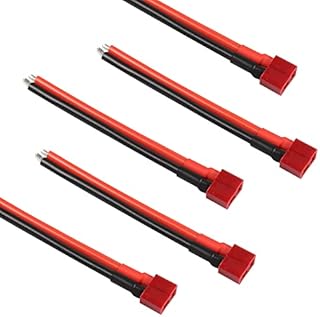 T Plug Connector Female Wire, Deans Plug RC Battery Connector Style with 12AWG 10cm Silicon Wire for RC Lipo Cars Boats Battery Cable Drone - 5PCS