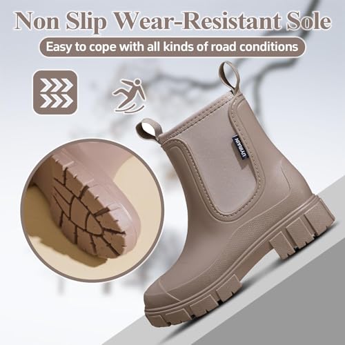SmoothPace Gummistiefel Damen Gefüttert Wasserdicht Gummistiefeletten Halbhohe Chelsea Boots Rutschsicher Abriebfest Atmungsaktiv Regenschuhe Komfort Garten Stiefeletten Brown 39EU/40CN