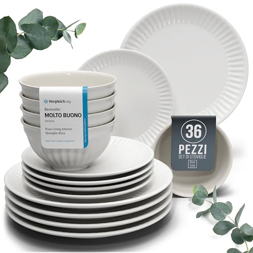 Set di stoviglie in gres porcellanato per 12 persone, Hygge, 36 pezzi, vincitore del test, fantastico set di stoviglie in gres scandinavo, servizio da tavola per 12 persone, set da tavola Pure Living