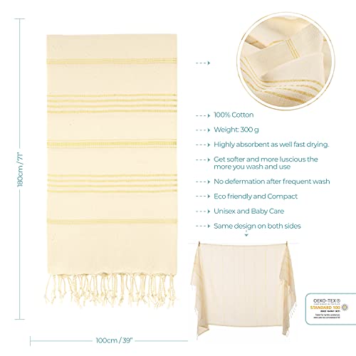 Cacala Pure Series Lightweight 100% Turkish Cotton Super Soft Peshtemal Luxury Bath Towel, Oversized Quick Dry Shower Towels Bathroom, Beach, Gym, Sports, Yoga, Pool, Spa (37 X 70), Natural Gold #TOP5