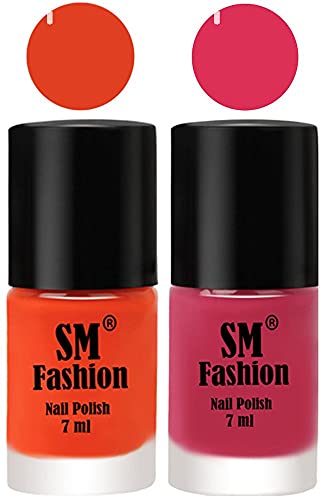 Image of Long Lasting Nail Polish | Nail Paint Combo 7 ml Each) - Set of 2 Reddish Orange -Dusty Pink