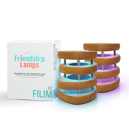 Friendship Lamp® by Filimin Set of 2 Long Distance Touch Lamps – WiFi Connected, Long Distance Gifts, Touch Activated Table Lamp, Long Distance Friendship Gifts, LED Light - Mid Century Natural/Silver