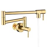 Fransiton Brushed Gold Pot Filler, Pot Filler Faucet Wall Mount, Brass Folding Stretchable with Double Joint Swing Arm Single Hole Two Handles Kitchen Restaurant