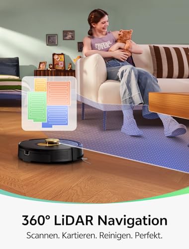 Vexilar Saugroboter mit Wischfunktion, 8000Pa Staubsauger Roboter, LiDAR Navigation, 5 Karten, 180Min Laufzeit, 50dB Leiser Roboterstaubsauger, App- und Sprachsteuerung für Böden Teppiche