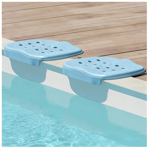 Arborix Poolside Seat Cushion, Pool Seat for Edge of Pool, Portable Outdoor Chair Mat with Carry Bag, Non-Slip & Quick-Drain for Swimming Pool, Patio, Deck, Hot Tub Bench (Blue, 2 PC)