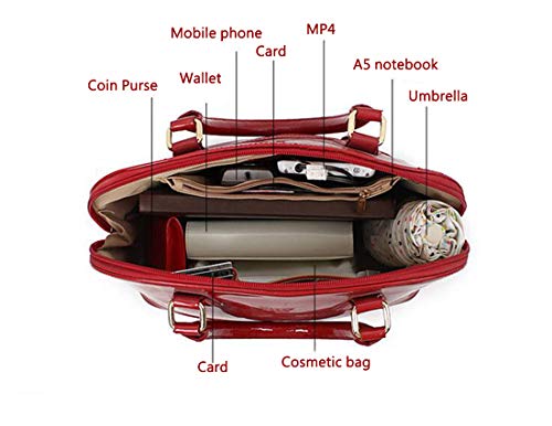 Women's Wild Patent Leather Top Handle Purse Elegant Handbag Multi-Pocket Shoulder Bag Red3