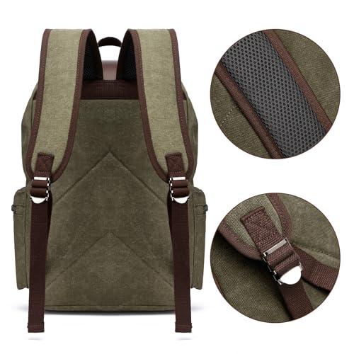 Retro Canvas & Leather Laptop Backpack, Unisex 16 Inch Computer Bag for Work Travel & University, Vintage Style Rucksack