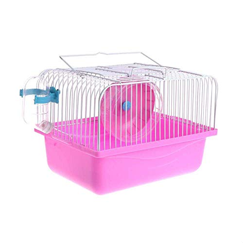 Gaiola de hamster para animais com roda de corrida, garrafa de água, bacia de alimentos, portador portátil, casa de camundongos, casa habitat para sair, viajar (rosa)