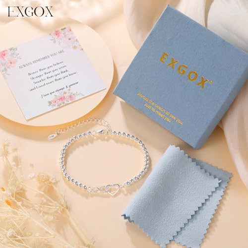 EXGOX Silver Bracelet for Women 925 Sterling Silver Bead Bracelet Infinity Love Heart Ladies Silver Bracelet Adjustable Friendship Bracelets Jewellery Gifts for Women - Image 5