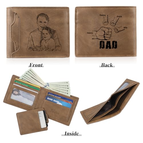 Personalized Leather Wallets for Men Dad Custom Photo Initial Name Mens Slim Bifold Wallet Husband Gifts for Fathers Day Birthday (Photo+Name)3