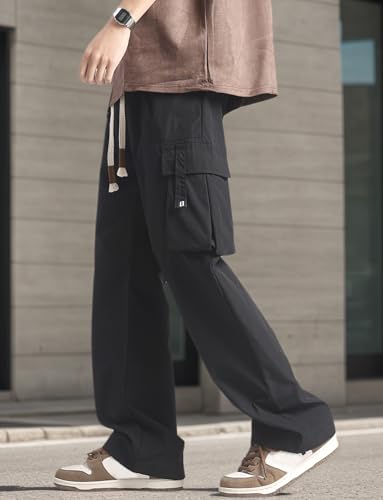SEAUR Men's Cargo Baggy Pants Joggers Parachute Sweatpants Y2k Hiking Straight Leg Drawstring Trousers4
