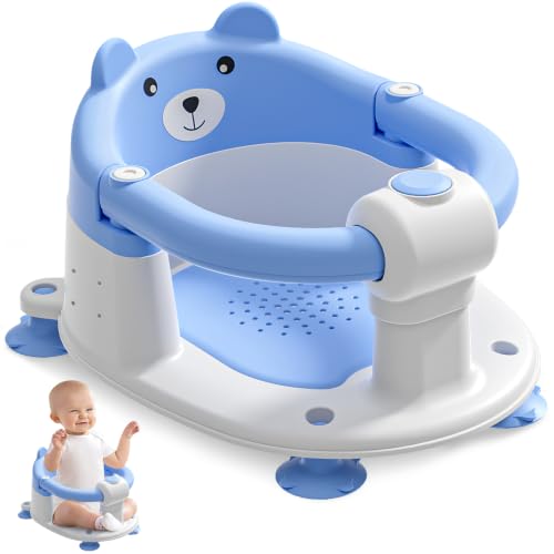 Baby Bath Seat for Babies 6 Months &amp; up, Non-Slip Toddler Bath Seats for Babies Sitting Up, Safe Infant &amp; Newborn Bathtub Chair with 4 Suction Cups &amp; Soft Cushion for Shower,Blue