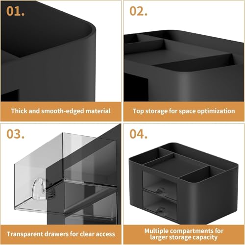 Image of Recluse Stylish Multifunctional Stackable Desk Organizer with 2 Drawers and 5 Compartments | Pen Stand for Study Table, Office Use | Storage Box for Stationery, Art Supplies, Sticky Notes (Black)