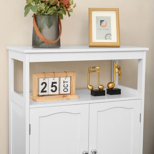 Iwell Bathroom Floor Cabinet, Bathroom Storage Cabinet With Double Door & Adjustable Shelf, Wooden Standing Cabinet For Bathroom Living Room Bedroom, White #TOP6