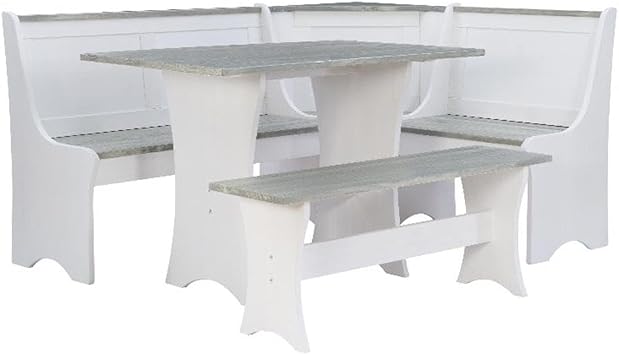Linon Jackie Two Tone Pine Wood Coastal Corner Dining Nook in Graywash/White