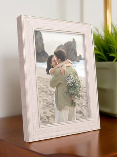 Image of GOLDEN PEACOCK Antique Light Wood Tone with Gold Trim 5x7 Inch Photo Frame | Set of 1 Elegant Wall & Tabletop Picture Frame for Home Decor and Gifting