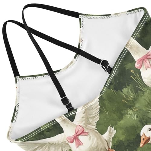 Pigsaly Girls One Piece Swimsuits Watercolor White Goose Pink Bows Kids Cross Back Swimwear Beach Sport Bathing Suit 3T4