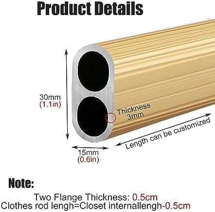 Adjustable Gold Closet Hanging Rods for Wall Mount, Space-Saving Wardrobe Rail with End Supports, Ideal for Cabinet & Laundry Room, 154cm (60.6in) Length