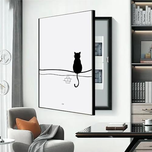 Decorative Electrical Panel Cover - Wall-Mounted Hidden Meter Box Art, Crystal Porcelain Painting, Fuse Box Cabinet Cover (Black-C2, 60x80cm/23.6x31.5in)