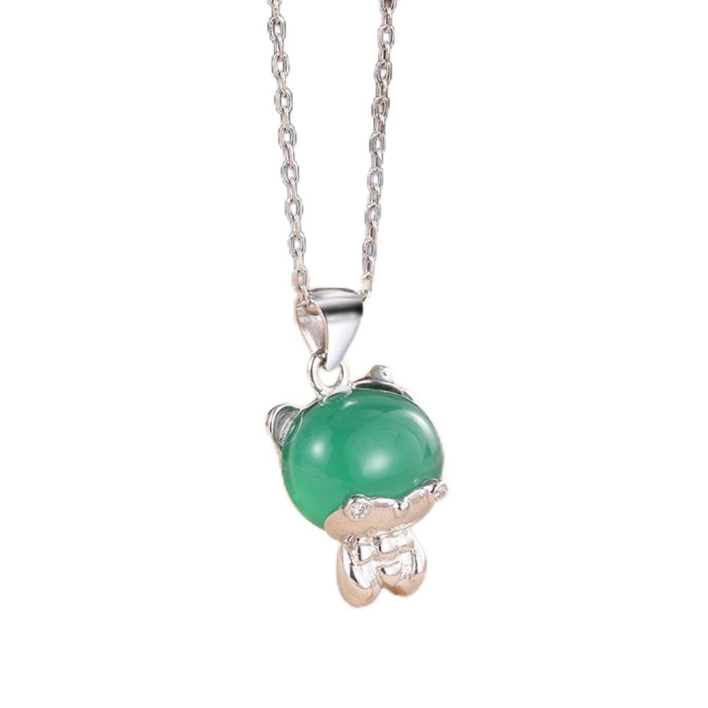 Collier ours chrysoprase argent S925 anti-ternissement - 3