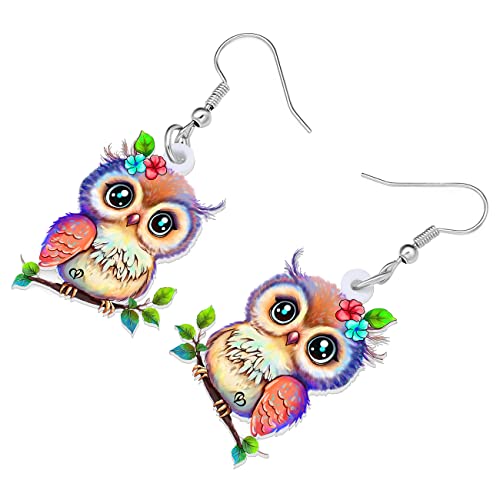 Acrylic Drop Owl Earrings Bird Dangle Funny Design Lovely Gift For Women By The Bonsny4