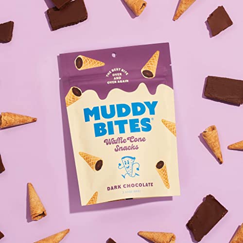 Muddy Bites Waffle Cone Snacks Bite Sized Chocolate Filled Cones for Snack or Dessert, Milk Chocolate, Dark Chocolate, Cookies & Cream, Made with Cane Sugar, Non-GMO, Kosher (Variety Pack, 6 Bags) - Thumbnail 6