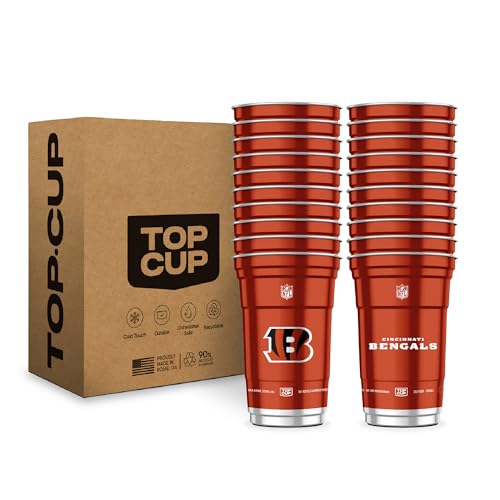 Top Cup NFL Cincinnati Bengals 20 oz Reusable Aluminum Cups 20 Count | Officially Licensed Durable Reusable & Recyclable Made in USA