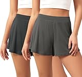 ODODOS 2-Pack Modal Soft Lounge Shorts for Women High Waist Casual Sleepwear Cozy Pajama Bottom, 3' Inseam, Black+Charcoal, Small