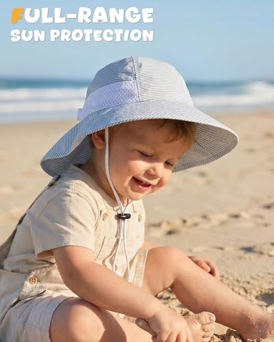 Image of Toddler Baby Sun Hat Kids Summer Beach Essentials Adjustable Beach Hats with Bucket Wide Brim for Boys Girls Age 0-14 Years