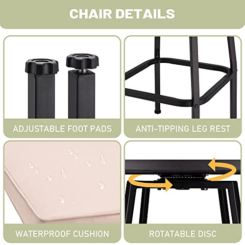 27\" Height Low Back Swivel Bar Stools with Cushion Set of 4, Outdoor Patio Wrought Iron Chair Set 2, Outside Metal Bar Chair, Height Barstool For Bistro Lawn, Garden, Backyard, Indoor, Load 330LBS - Thumbnail 6