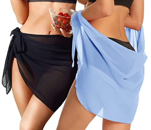 Image of CHICGAL 2 Pieces Women Beach Sarong Bathing Suit Wrap Skirt Sheer Bikini Swimsuit Cover Ups for Swimwear