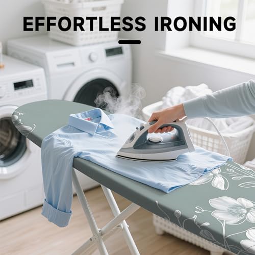 Image of Quick Install Ironing Board Cover 15 inch x 54 inch Ironing Board Cover with Nose Strap Pocket and Elastic Sides Anti-Slip and Heat-Resistant Stylish Home Ironing Board